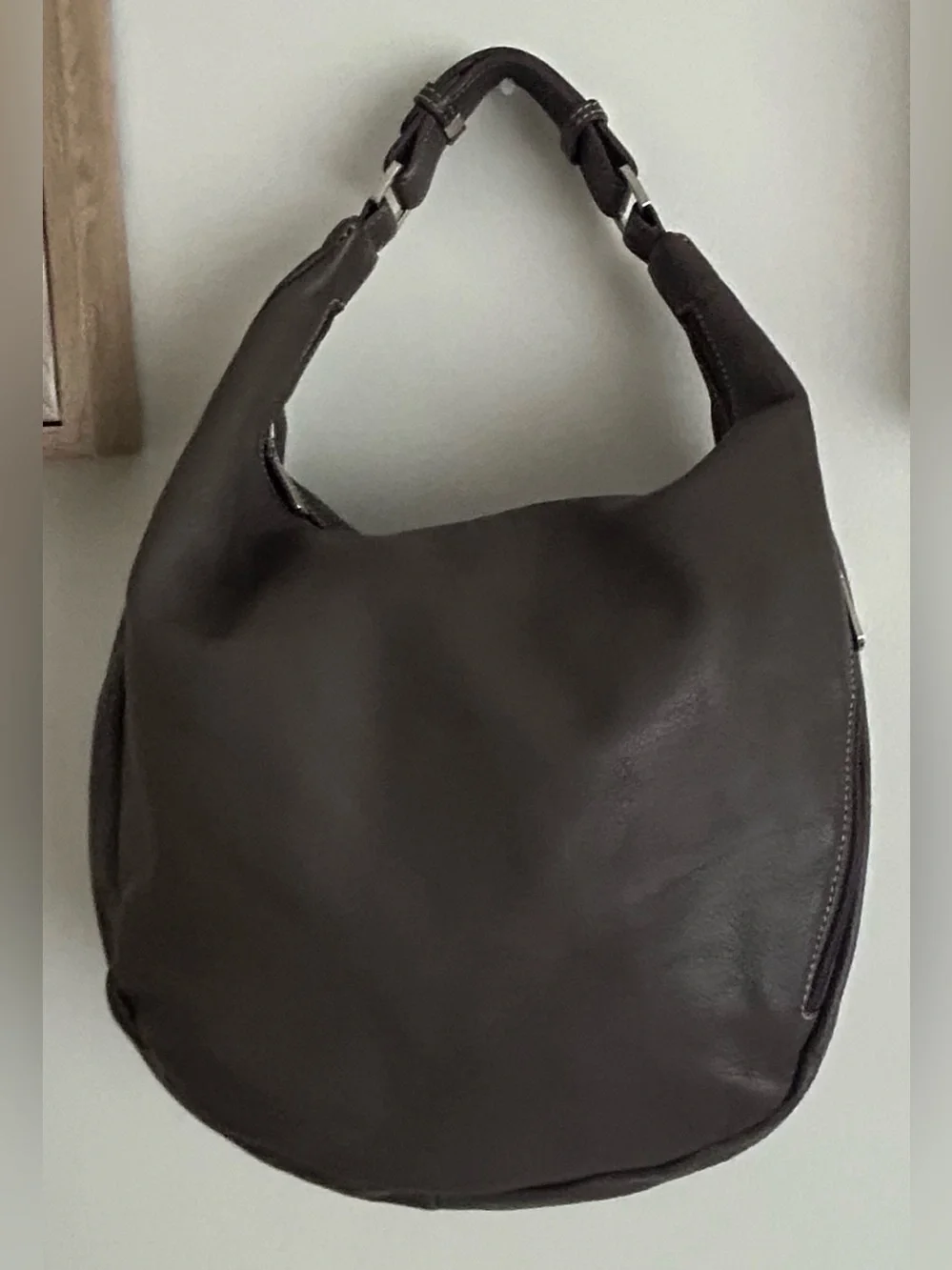 Sabrina Gray Leather Hobo Shoulder Bag Slouchy Everyday Purse